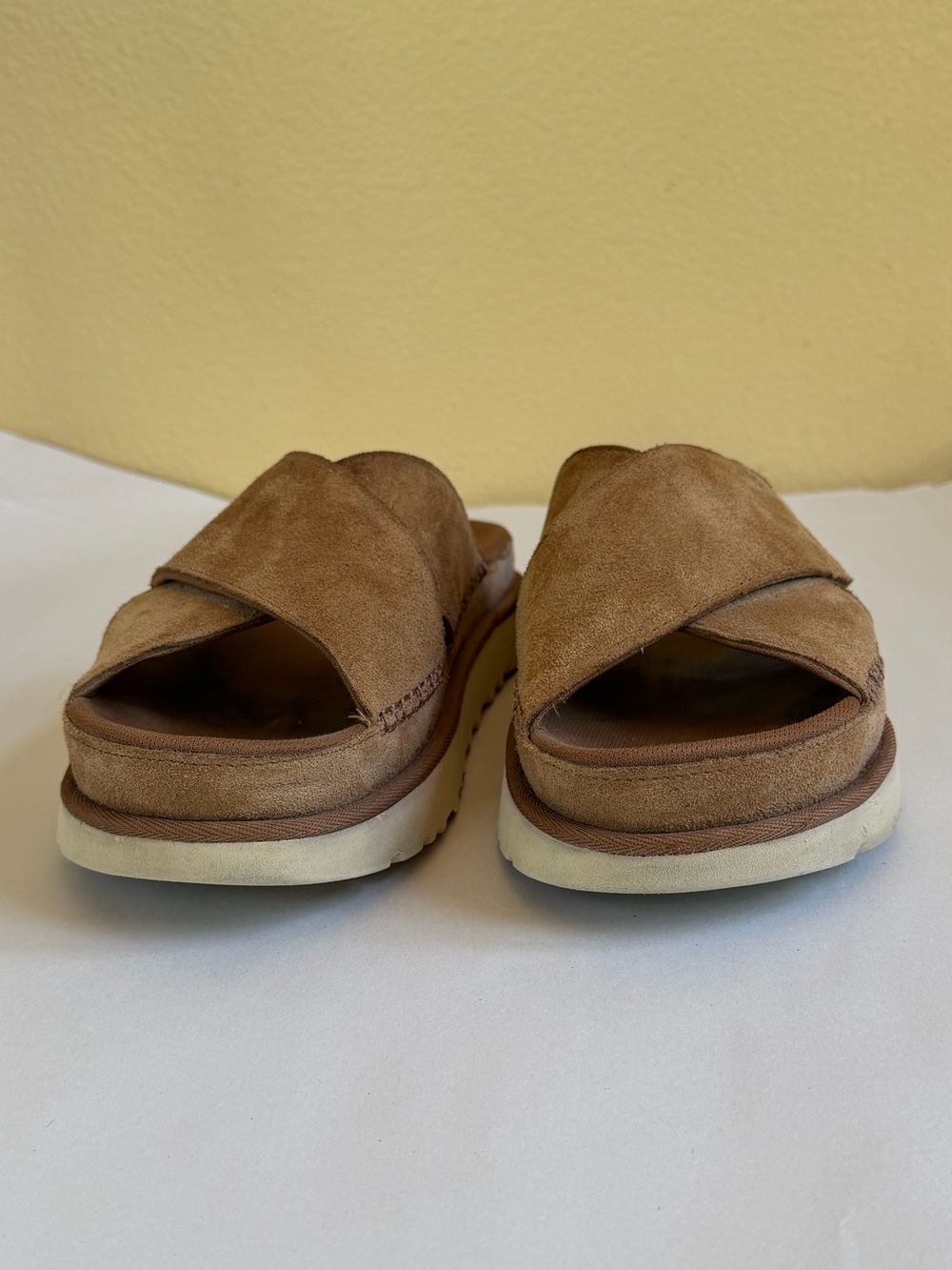 UGG Goldenstar Cross Slide Sandals Chestnut Suede Platform Women’s 9 - Picture 4 of 13